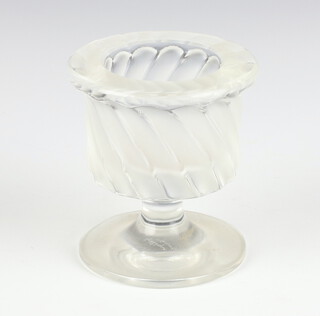 A Lalique frosted crystal Smyrne votive candle holder, etched lalique 