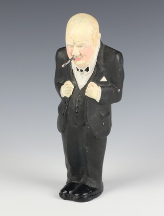 A plaster figure of Sir Winston Churchill with 1 lightable cigar 22cm 