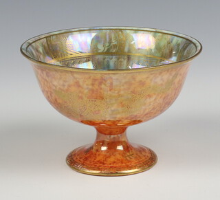 A Wedgwood orange ground lustre pedestal bowl decorated with dragons numbered 24825 9cm