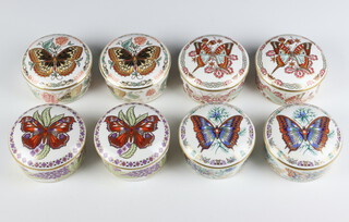 Eight Royal Crown Derby Butterflies of The World circular boxes and lids boxed, 8cm  