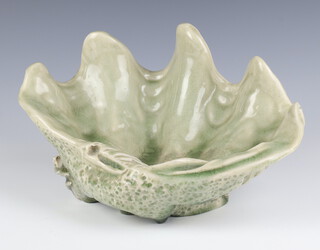 A Studio Pottery dish in the form of a clam shell 28cm 