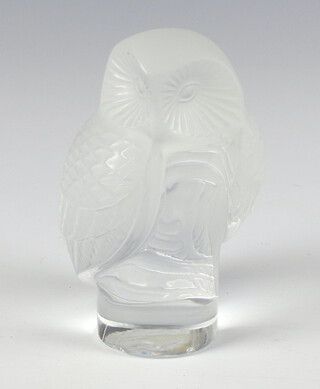 A Lalique frosted glass figure of an owl, etched lower case marks 10cm 