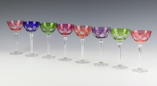 A set of 8 Val St Lambert multi coloured cocktail glasses 14cm 