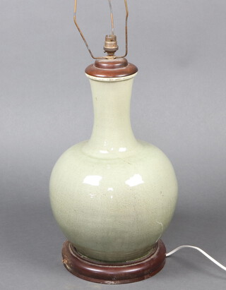 An 18th century style Chinese pale Celadon baluster vase 40cm (drilled and converted to electricity) 