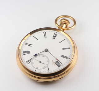 A Victorian 18ct yellow gold mechanical pocket watch with seconds at 6 o'clock with engraved monogram, the interior case stamped 2987, the movement engraved Thos Hallam 24 Bridlesmith Gate Nottingham no.2987, contained in a 52mm case, Sheffield 1848 