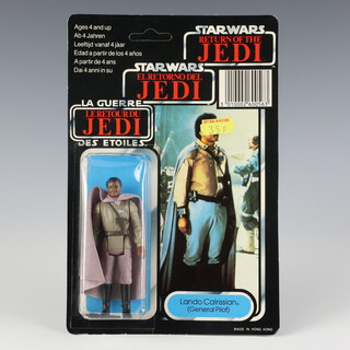 Star Wars by Palitoy, a Lando Calrissian ( General Pilot ) action figure on tri logo 70 back Return of the Jedi unpunched card ROTJ 70D ( Hong Kong 1983  )