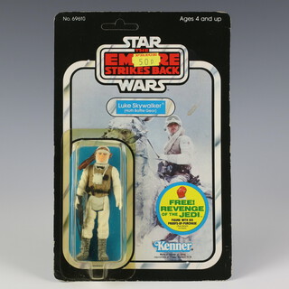 Star Wars by Kenner, a Luke Skywalker ( Hoth Battle Gear ) action figure on  48 back Empire Strikes Back unpunched card ESB 48C ( Hong Kong 1983 promotional Admiral Akbar edition )