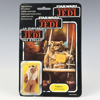 Star Wars by Palitoy, a Paploo action figure on tri logo 70 back Return of the Jedi punched  card ROTJ 70B ( Mexico 1983  )