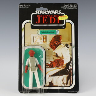 Star Wars by Palitoy, an Admiral Ackbar action figure on  65 back Return of the Jedi punched  card ROTJ 65B ( Hong Kong 1893  )