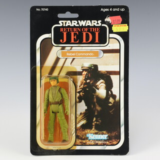Star Wars by Kenner, a Rebel Commando action figure on 77 back Return of the Jedi punched card ROTJ 77A ( China 1983  )
