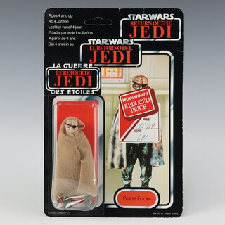 Star Wars by Palitoy, a Prune Face action figure on  70 back Return of the Jedi unpunched card ROTJ 70B ( Hong Kong 1983  )