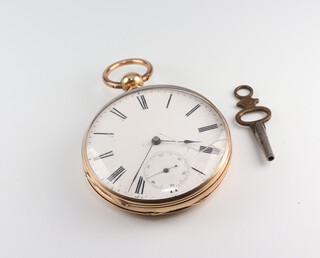 A yellow metal 14k key wind pocket watch the case numbered 38900 contained in a 45mm case 