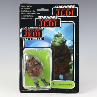 Star Wars by Palitoy, a Gamorrean Guard action figure on tri logo 70 back Return of the Jedi punched  card ROTJ 70B ( Hong Kong 1983  )