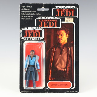 Star Wars by Palitoy, a Lando Calrissian action figure on tri logo 70 back Return of the Jedi punched  card ROTJ 70B ( Hong Kong 1983  )