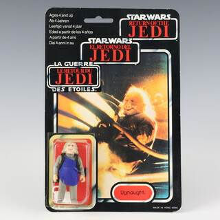 Star Wars by Palitoy, an Ugnaught action figure on tri logo 70 back Return of the Jedi punched  card ROTJ 70C ( Hong Kong 1983  )