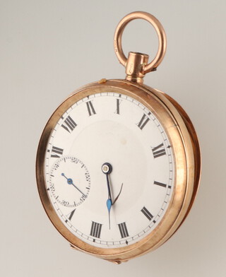 A 9ct yellow gold mechanical pocket watch with seconds at 6 o'clock contained in a 45mm case with engraved monogram 