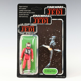 Star Wars by Palitoy, a B-Wing Pilot action figure on tri logo 70 back Return of the Jedi unpunched card ROTJ 70B ( Hong Kong 1983  )