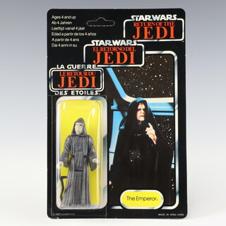 Star Wars by Palitoy, a The Emperor action figure on tri logo 70 back Return of the Jedi unpunched card ROTJ 70B ( Hong Kong 1983  )