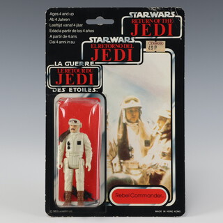 Star Wars by Palitoy, a Rebel Commander action figure on tri logo 70 back Return of the Jedi punched  card ROTJ 70B ( Hong Kong 1982  )