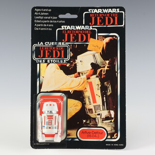 Star Wars by Palitoy, an Arfive-Defour ( R5-D4 ) action figure on tri-logo 70 back Return of the Jedi unpunched card ROTJ 70B ( Hong Kong 1983  )