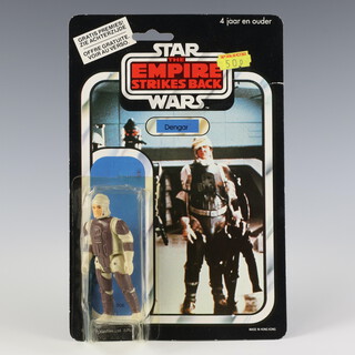 Star Wars by Palitoy, a Dengar Dutch Clipper action figure on  45 back Empire Strikes Back punched  card ESB 45B ( Hong Kong 1983 promotional UK Nien Nunb edition )