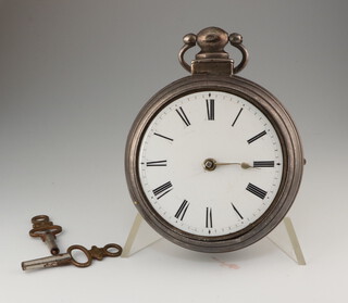 A 19th Century silver key wind pair cased pocket watch, the movement numbered 8951 with engraved monogram to the cover, contained in a 58mm outer case 