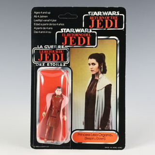 Star Wars by Palitoy, a Princess Leia Organa ( Bespin Gown ) action figure on tri logo 70 back Return of the Jedi unpunched card ROTJ 70B ( Hong Kong 1983  )