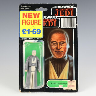 Star Wars by Palitoy, an Anakin Skywalker action figure on tri logo 70 back Return of the Jedi punched  card ROTJ 70B ( Hong Kong 1983  )