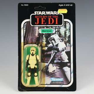 Star Wars by Kenner, a Biker Scout action figure on  77 back Return of the Jedi unpunched card ROTJ 77A ( Taiwan 1983  )