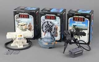 Star Wars, a collection of 3 boxed mini rigs to include Palitoy vehicle maintenance energiser in Return of The Jedi box, tripod laser cannon by Kenner in Return of The Jedi box and a radar laser cannon by Kenner Return of The Jedi box 