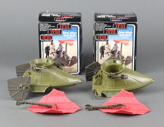 Star Wars by Palitoy, a pair of One-Man Sail Skiff vehicles in Return of The Jedi tri logo boxes Spain 1983, both boxed and with instructions  