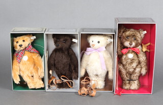 Steiff, limited edition teddy bears - 1926 Replica Bear no.643 of 6000 (cellophane to box missing), Musical Bear 1908 no.2518 of 6000 (cellophane missing to box), ditto 1907 Light Brown no. 3817 of 5000 (cellophane to box damaged), Muzzled Bear 1908 no.1634 of 5000, all boxed and with certificates 