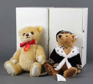 Steiff, limited edition teddy bear - Henry VIII 26cm no.460 (limited run period until 21st April 2010) with certificate and 1 other  with ear tagged 011757 33cm, no certificate,  both bears are boxed 