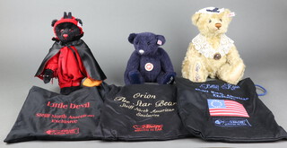 Steiff, limited edition teddy bear Boo Bear (Little Devil) 27cm no.1127 of 1500, ditto Orion The Sea Bear no.184 of 1500, both with bags and certificates and Besty Rose Bear 36cm no. 821 of 1776