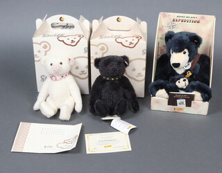 Steiff, teddy bears - Father and Son Expedition Bear with book, 2008 edition Steiff Jill Bear no.185 26cm boxed and with certificate and Jack The Rare Black Alpaca bear serial no.0678 boxed 