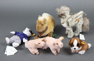 Steiff, teddy Bears - Christmas Dromedary no certificate, Rupert Classic figure Badger, 2 Steiff pigs, ditto St Bernard and a mythical winged beast no.355073, no boxes or certificates 