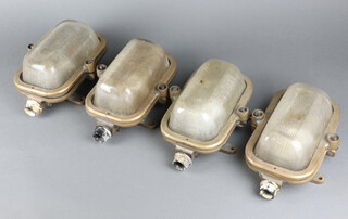 Four brass and glass rectangular bulk head lamps, the glass shades marked Elba 14cm h x 21cm w x 13cm d 