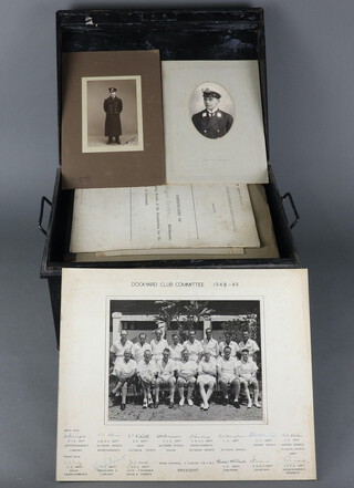 A metal deed box containing various ephemera of Admiral Clifford Caslon including ships diaries etc 