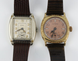 An Art Deco gilt cased Elgin wristwatch with seconds at 6 o'clock 30mm together with an Illinois ditto 30mm  