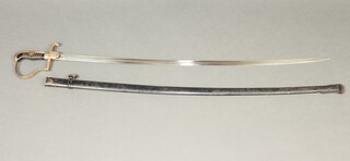 A Third Reich Army officer's sword with 82cm plain and unmarked blade, contained in a black metal scabbard 