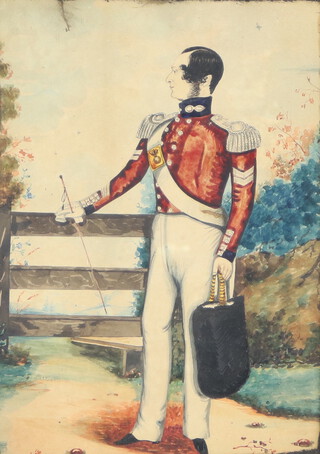 A 19th Century  watercolour, naive study of a soldier 30cm x 22cm 