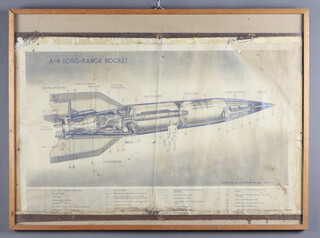 A Second World War diagram of a A-4 Long-Range rocket, dated 44 49cm x 75cm 