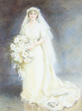 Hilda Hechle (1886-1939), watercolour signed and dated 1917, portrait of a bride 38cm x 29cm 