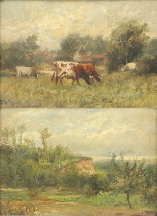 Frederick Jacques Sang (1846-1931), oils on board a pair, study of cattle and a country landscape, signed 14cm x 22cm 