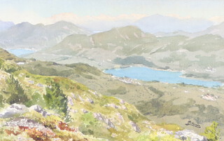Hans Steiner, watercolour signed, alpine study with fiord 30cm x 48cm 