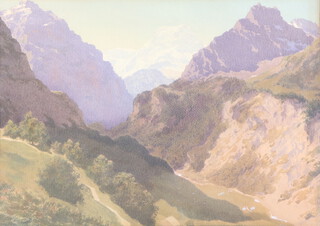 Hans Steiner, watercolour signed, mountainous alpine view 39cm x 54cm 