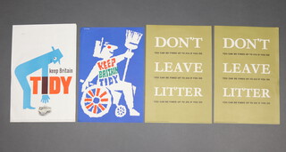 Tom Eckersley (1914-1997), poster, "Keep Britain Tidy" prepared for The Ministry of Housing and Local Government by The Central Office, printed by Stafford & Company, unframed 38cm x 25.5cm, Abram Ganes 1914-1996, poster, "Keep Britain Tidy" prepared for The Ministry of Housing and Local Government by The Central Office of Information, printed by Stafford & Co. unframed 37cm x 25cm and 2 others "Don't Leave Litter" prepared for HM Government by The Central Office of Information printed by The Curwen Press, unframed 38cm x 25.5cm 