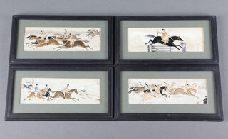 Three 19th Century Stevenographs - hunting and 1 other horse racing 5cm x 15cm 