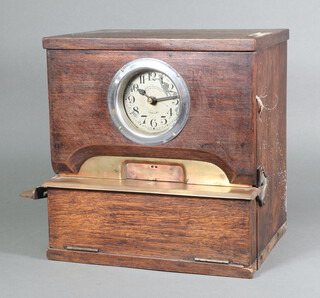 Bleck Time Recorder Ltd., a clocking in clock with 11cm painted dial, Arabic numerals and marked Bleck Time Recorder Ltd. 188 Grays Inn Road, numbered 58226, complete with key 34cm x 32cm x 26cm 
