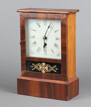 Jerome and Company an American shelf timepiece, the 15cm square painted dial with Roman numerals and original back paper, contained in an mahogany case 30cm h x 19cm w x 9cm d 